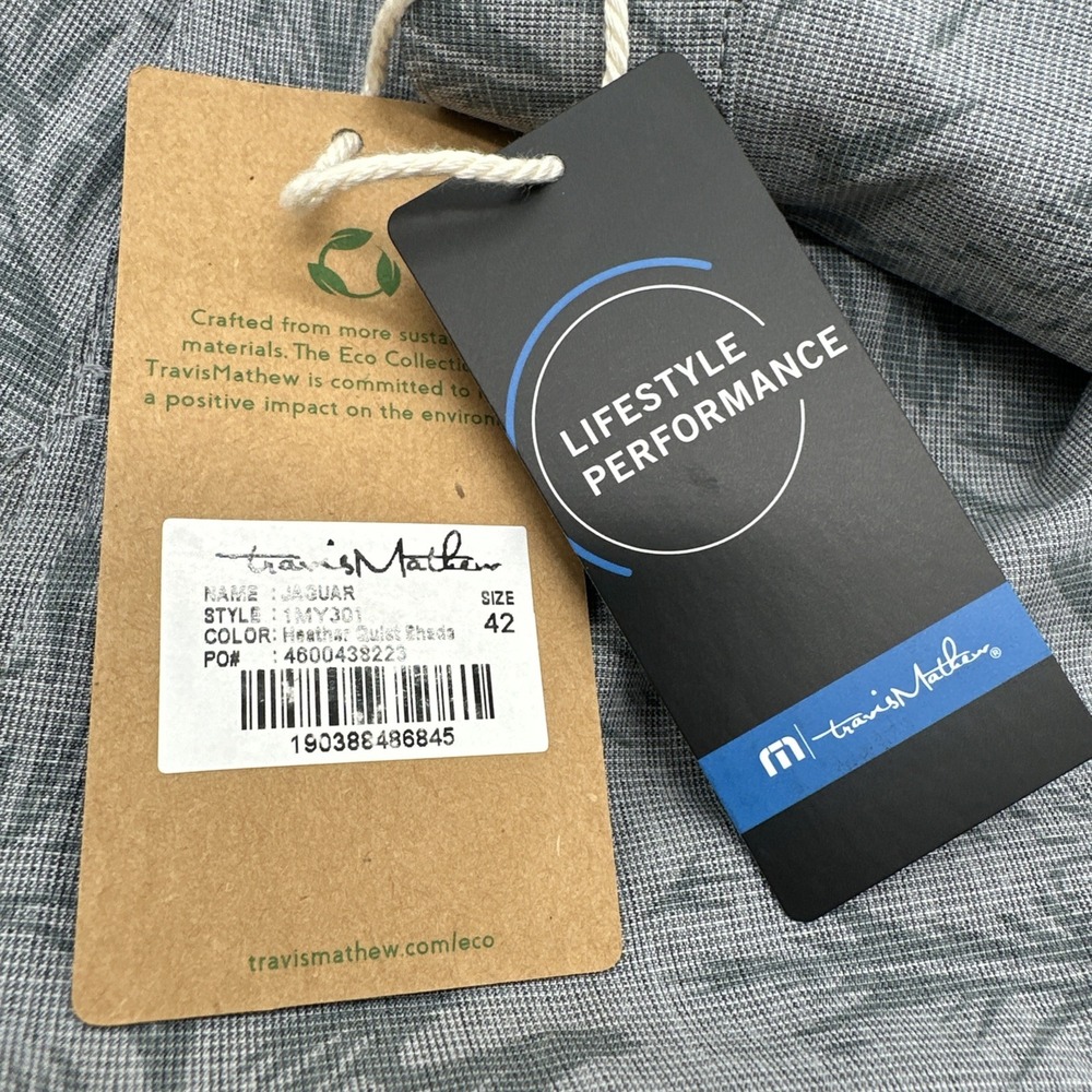 TravisMathew Jaguar Golf Shorts Mens 42 Grey Tropical Leaf Eco Performance New - Picture 3 of 6